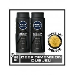 Nivea Men Deep Dimension Duş Jeli, Vücut,yüz ve Saç Şampuanı 2X500ML + Banyo Lifi