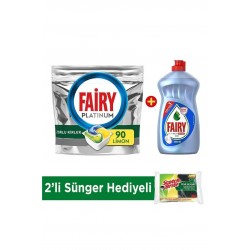 Fairy Platinum 90 Yıkama Tablet/kapsül Limon Kokulu Platinum 500 ml Hijyen Sünger