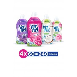 Vernel Max Konsantre Çamaşır Yumuşatıcısı 4 x 1440 ml (240 Yıkama) Gül + Lavanta + Hin. Cevizi +Şakayık